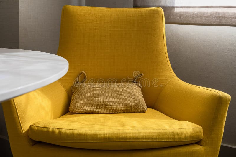 Yellow Textile Sofa with Decorative Pillow Stock Photo Image of