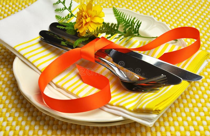 Yellow Theme Formal Dinner Table Setting. Picture Image 29016026