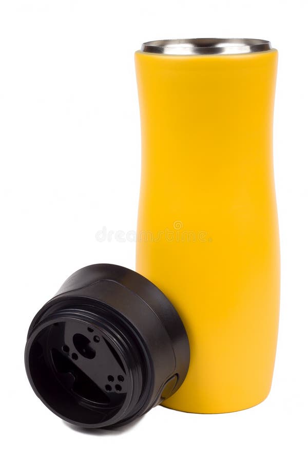 Yellow Thermo Mug Isolated on White Stock Photo Image of chrome