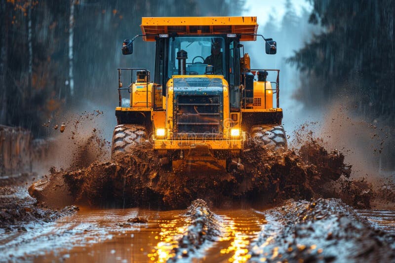 Tractor Stuck in the Mud. Isolated on a White Background. 3D Rendering