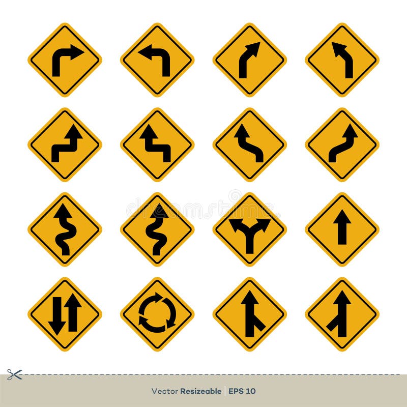 Yellow Traffic Sign Vector Set Illustration Design. Vector EPS 10 Stock ...