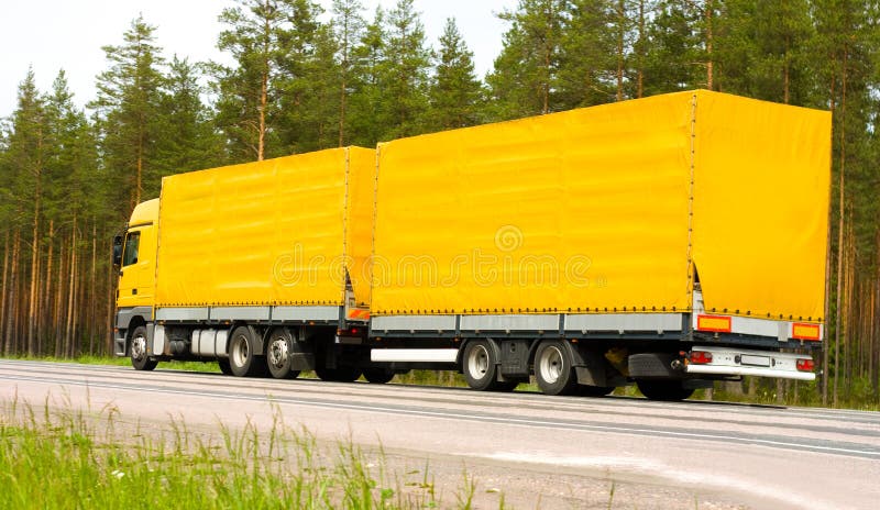 Yellow trailer truck royalty free stock photo