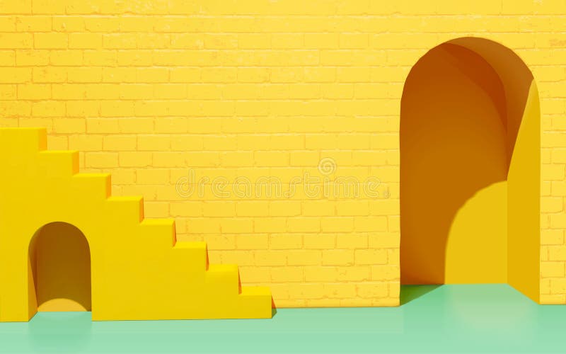 Yellow trendy scene of brick wall