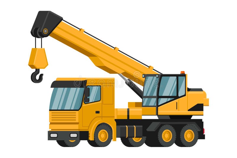 Yellow truck crane 3d heavy machinery on white background