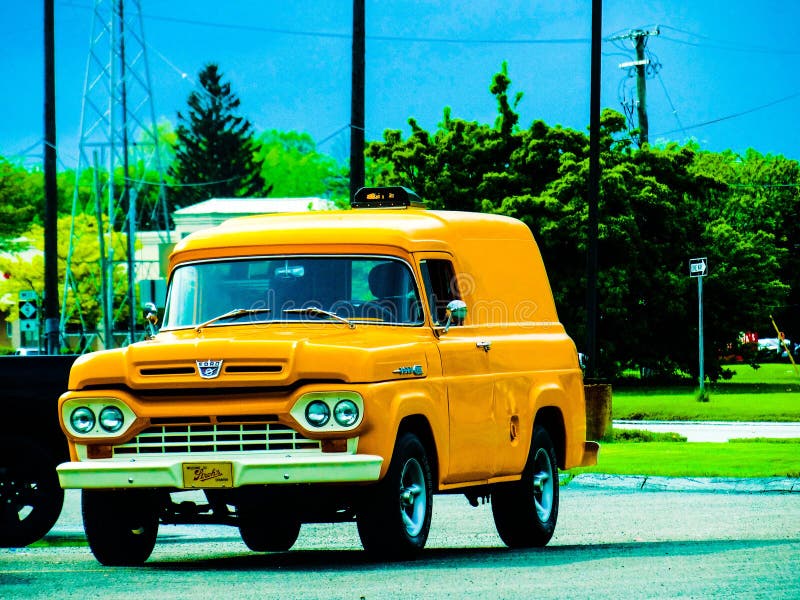 Yellow truck editorial stock image. Image of park, race 54263759