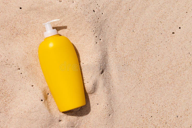 Yellow Tube of Suncream on the Sand. UV and Sunburn Protection Concept.  Mockup. Stock Photo - Image of moisturizer, cosmetic: 242117966