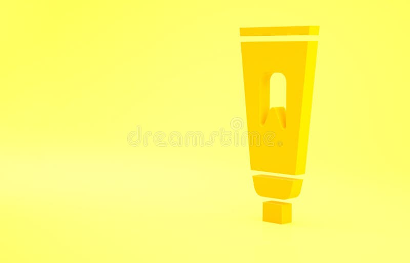 Yellow Tube of Toothpaste Icon Isolated on Yellow Background. Minimalism Concept Stock