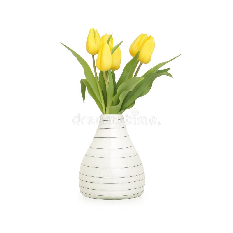 Yellow tulips in vase stock photo. Image of background 13728980