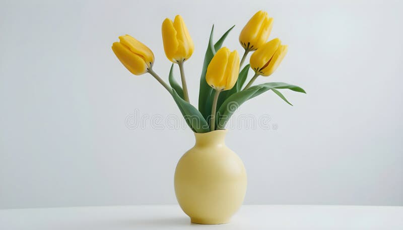 Yellow Tulips in a Vase on a White Background. Spring Flowers Stock ...