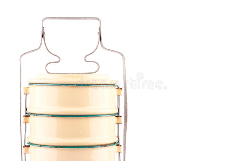 Yellow vintage food carriers close up on kitchenware object background stock image Yellow vintage food carriers close up on kitchenware object background stock image
