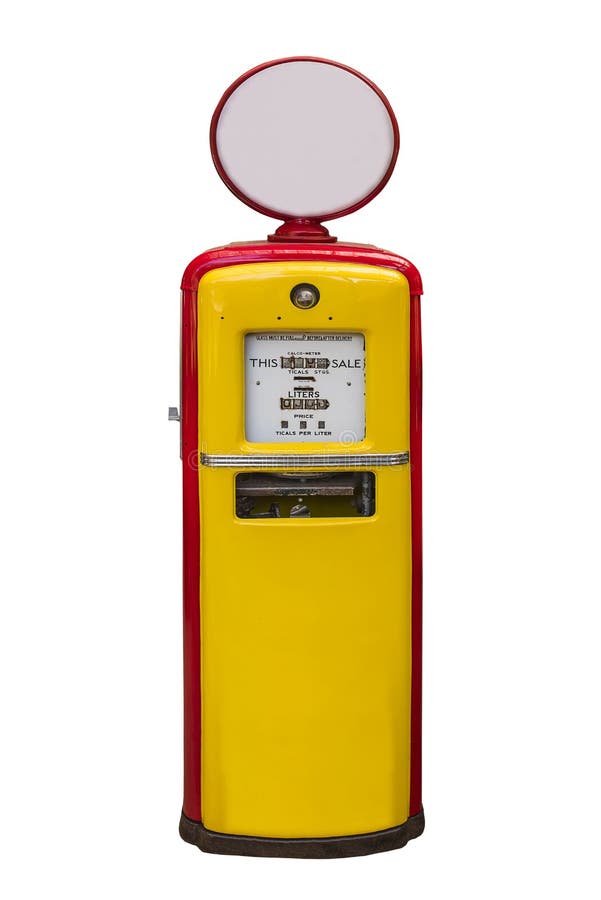 Yellow Vintage Gasoline Pump Stock Photo Image of plant, isolated