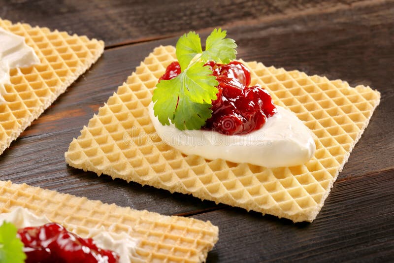 Yellow Waffle with Cottage Cheese and Jam Stock Image Image of wafer, slice 69078575