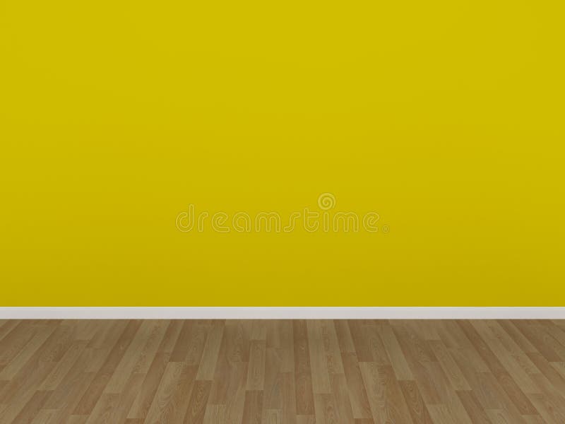 Yellow Wall and Wood Floor in a Empty Room Stock Illustration