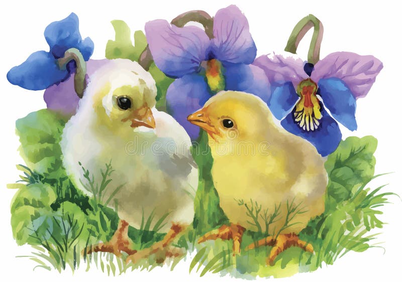 Download Yellow Watercolor Chickens Over Garden Flowers Background Vector Illustration Stock Vector ...