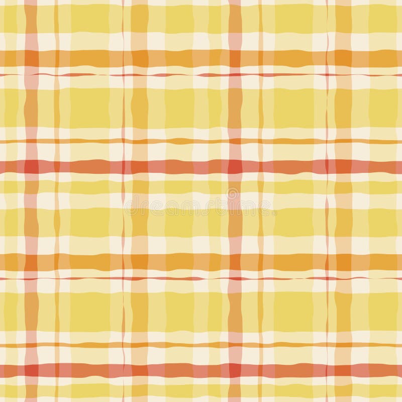 Yellow Watercolor Gingham Plaid. Striped Paint Brush Seamless Pattern