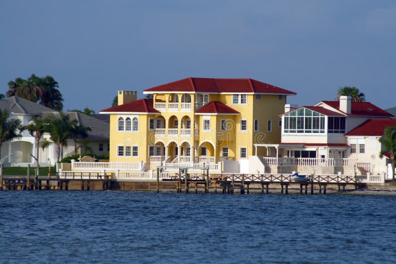 Yellow waterfront home.