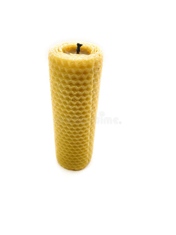 Yellow Wax Candle Isolated on White Background. Stock Photo Image of
