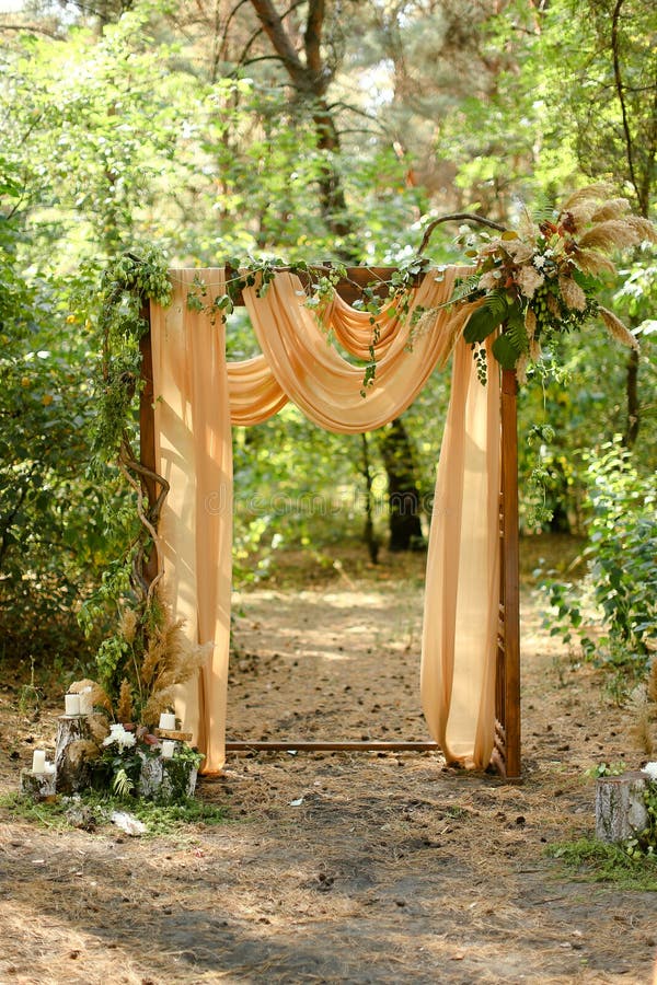 Yellow Wedding Altar in Forest. Stock Image - Image of white, outside ...