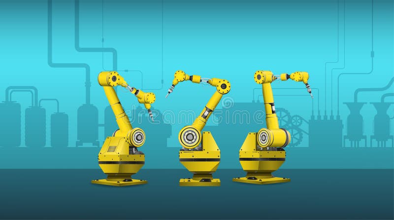Welder robot arms in factory royalty free illustration