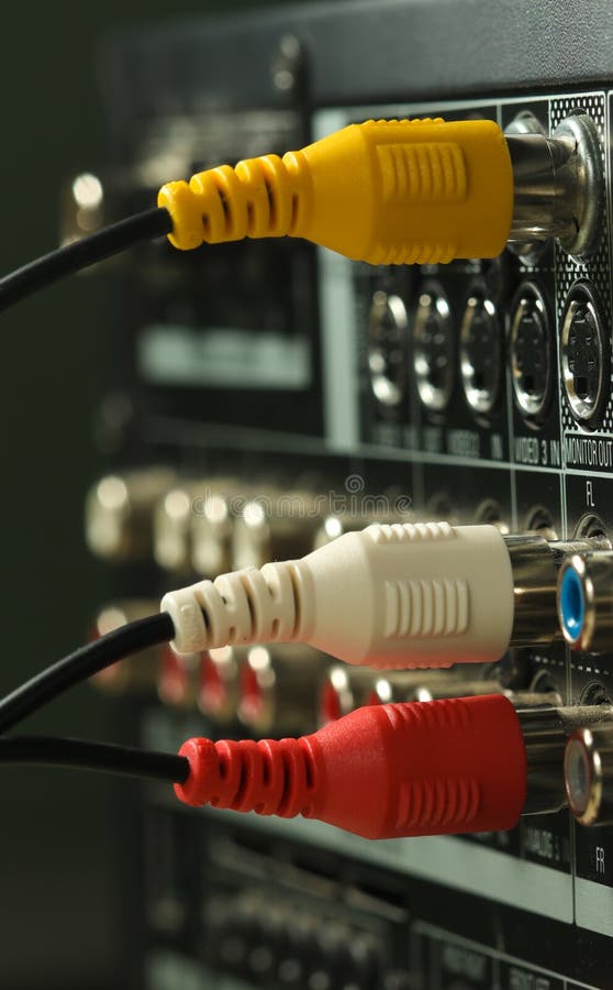 Yellow, white and red Audio cables and connectors.