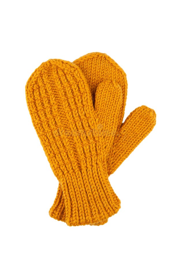 Yellow Wool Mittens on White Stock Image Image of pattern, clothing