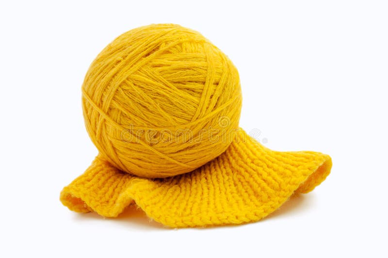 Yellow Wool Yarn Ball Isolated on White Background Stock Image Image