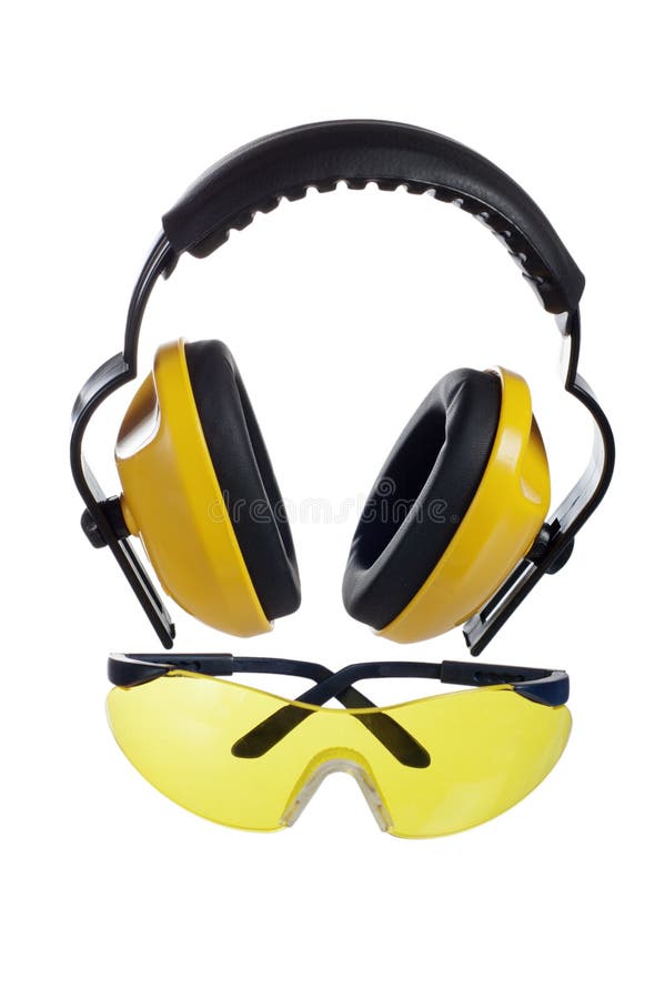 Yellow Working Goggles and Headphones Stock Photo Image of helmet