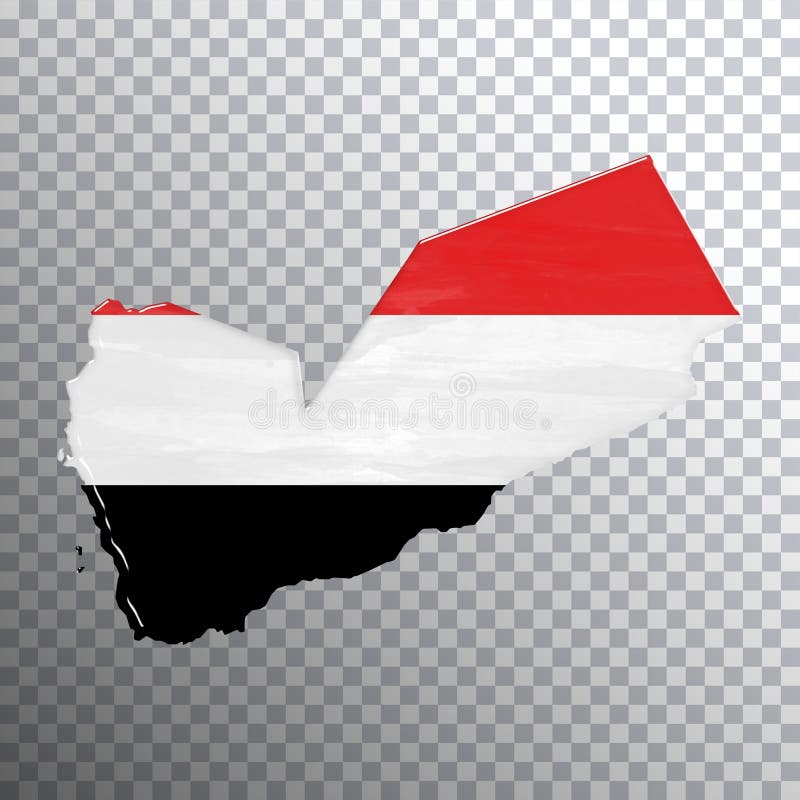Yemen Flag on Map, Transparent Background Stock Illustration