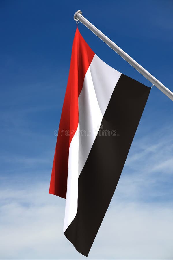 Yemen-Markierungsfahne und ein blauer Himmel stock abbildung Yemen-Markierungsfahne und ein blauer Himmel stock abbildung