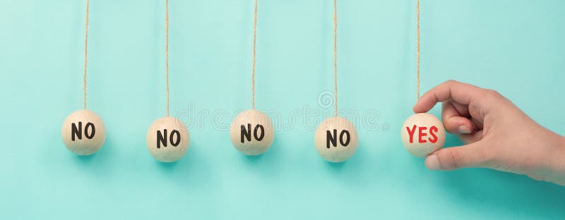 Yes against no, choosing a direction, new opportunity, decision making , following a challenge, newton cradle concept vector illustration