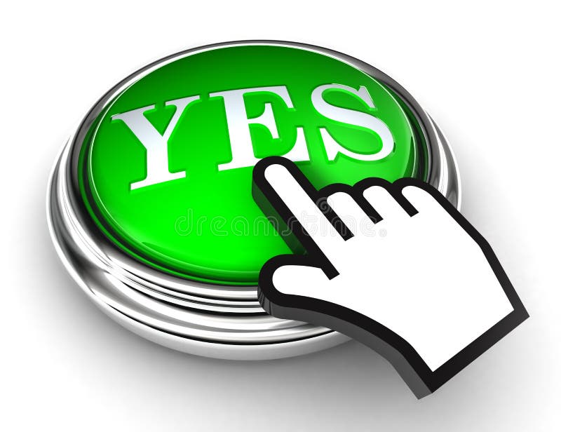 Yes green button and pointer hand vector illustration