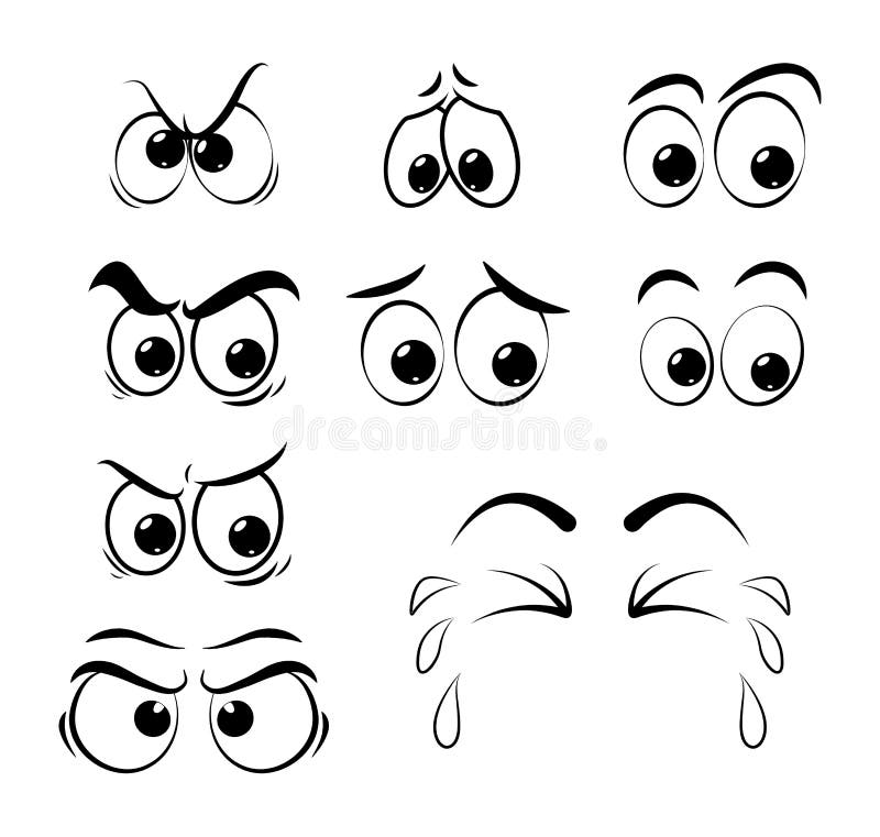 Yeux de bande dessinée réglés - triste, fâché, cri d'isolement sur le fond blanc illustration libre de droits