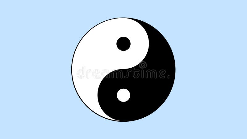 Yin yang. apparence en noir et blanc du petit feu d'artifice. rotation. croissance de branches décoratives et de lea illustration libre de droits