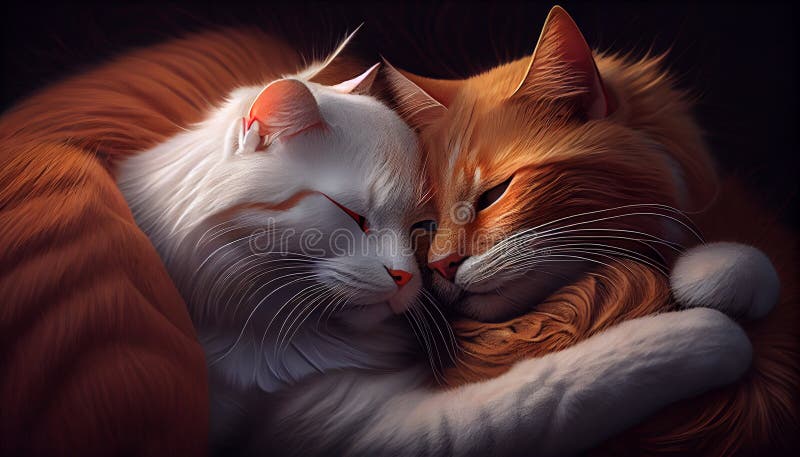 yin yang cat red white couple