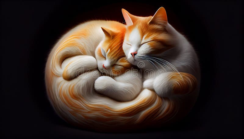 yin yang cat red white couple