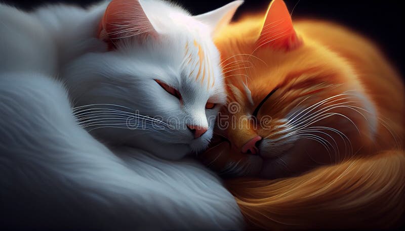 yin yang cat red white couple
