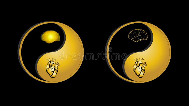 Yin-Yang guld- symbolhjärna och mänskliga delar för hjärta stock illustrationer