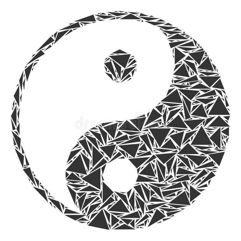 Yin Yang Mosaic av trianglar. Yin yang mosaik av triangelbeståndsdelar i olika format och former Vektorpolygoner grupperas in i den yinyang illustrationen Geometrisk abstrakt vektorillustration