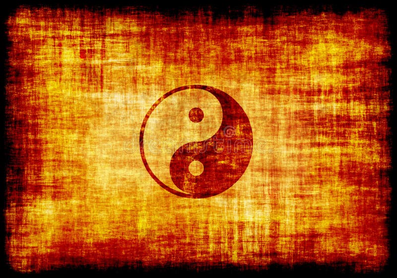 Yin Yang Symbol graviert auf Pergament