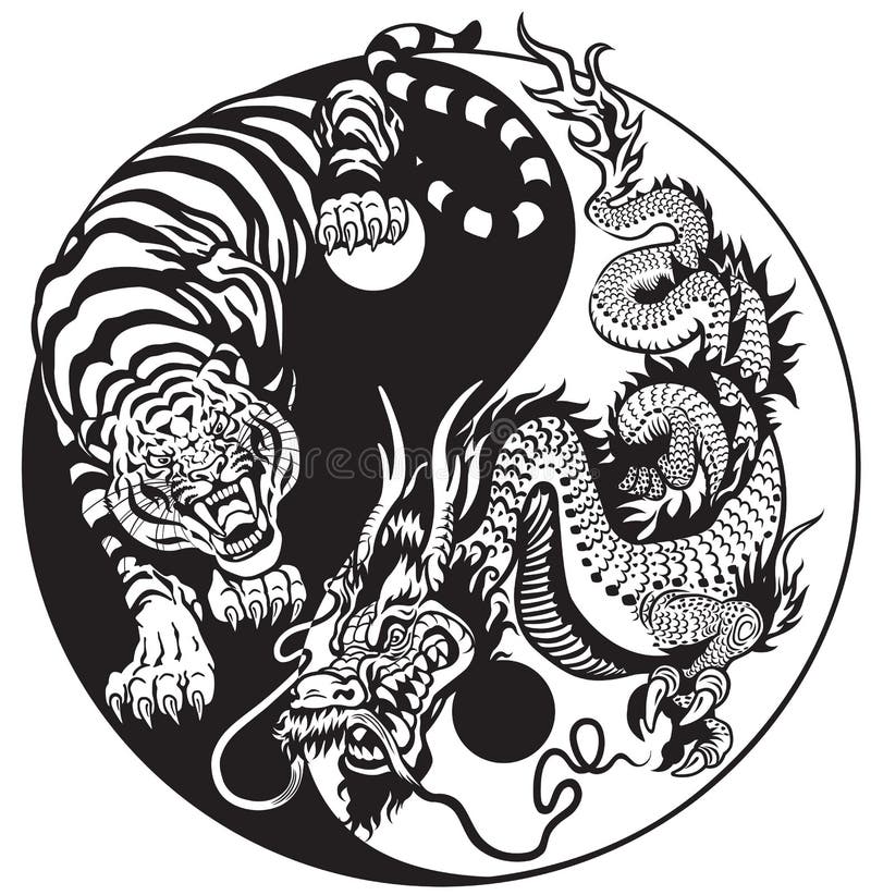 Yin Yang tygrys i smok royalty ilustracja