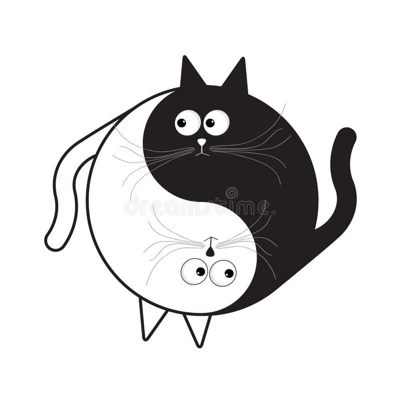 Yin Yang sign icon. White and black cute funny cartoon cat. Feng shui symbol. Flat design style. Vector illustration. Yin Yang sign icon. White and black cute funny cartoon cat. Feng shui symbol. Flat design style. Vector illustration