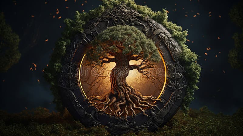 Ying yang concept d'équilibre yggdrasil arbre. ai génératif illustration libre de droits