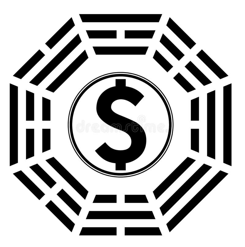 Ying yang symbol of harmony and balance eight direction vector in money. Ying yang symbol of harmony and balance eight direction vector in money