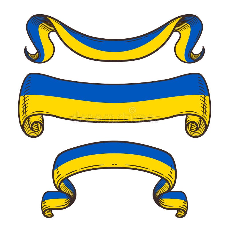 Ykrainsk flagga i stil med veteranband handritade bilder ukrainska symboler för illustration av frihetsvektor