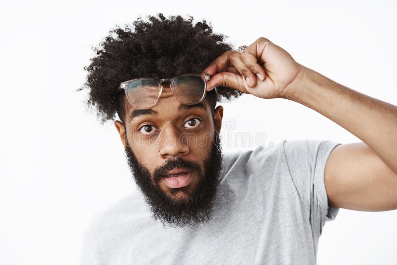 Yo What Up. Portrait of Good-looking Cool African American Bearded Guy with  Afro Hairstyle Taking Off Glasses Holding Stock Photo - Image of bearded,  attractive: 149465948