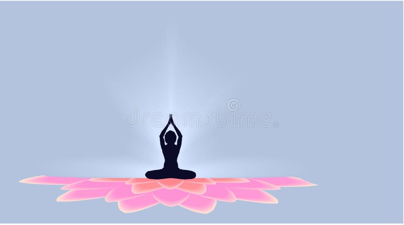 Yoga Day Banner with Dark Yogi on Beautiful Gradient Full Pink Lotus Petals  on Blue Background Vector Design Stock Vector - Illustration of clean,  design: 119067460