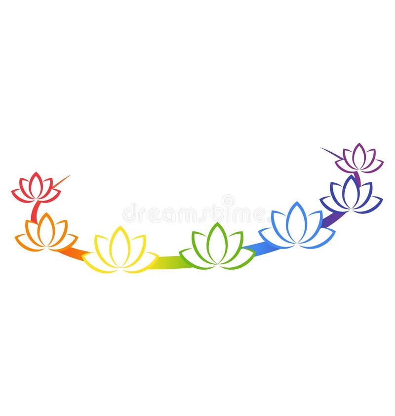 Yoga emblem with abstract chakra lotuses isolated on white