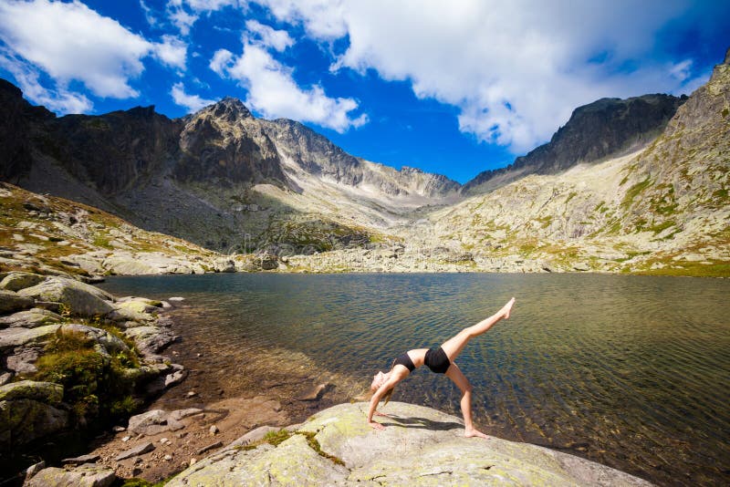 Yoga exercising in Tatry mountains