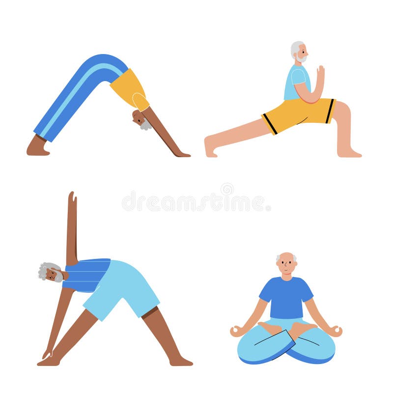 Fitness for Seniors. Yoga for Elderly People. Happy Senior Man and Woman  Doing Yoga Exercise. Isolated on White Background Stock Illustration -  Illustration of healthy, balance: 279104763