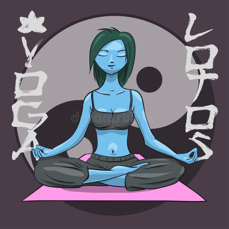 Yoga. Girl in the lotus position. Alien girl.